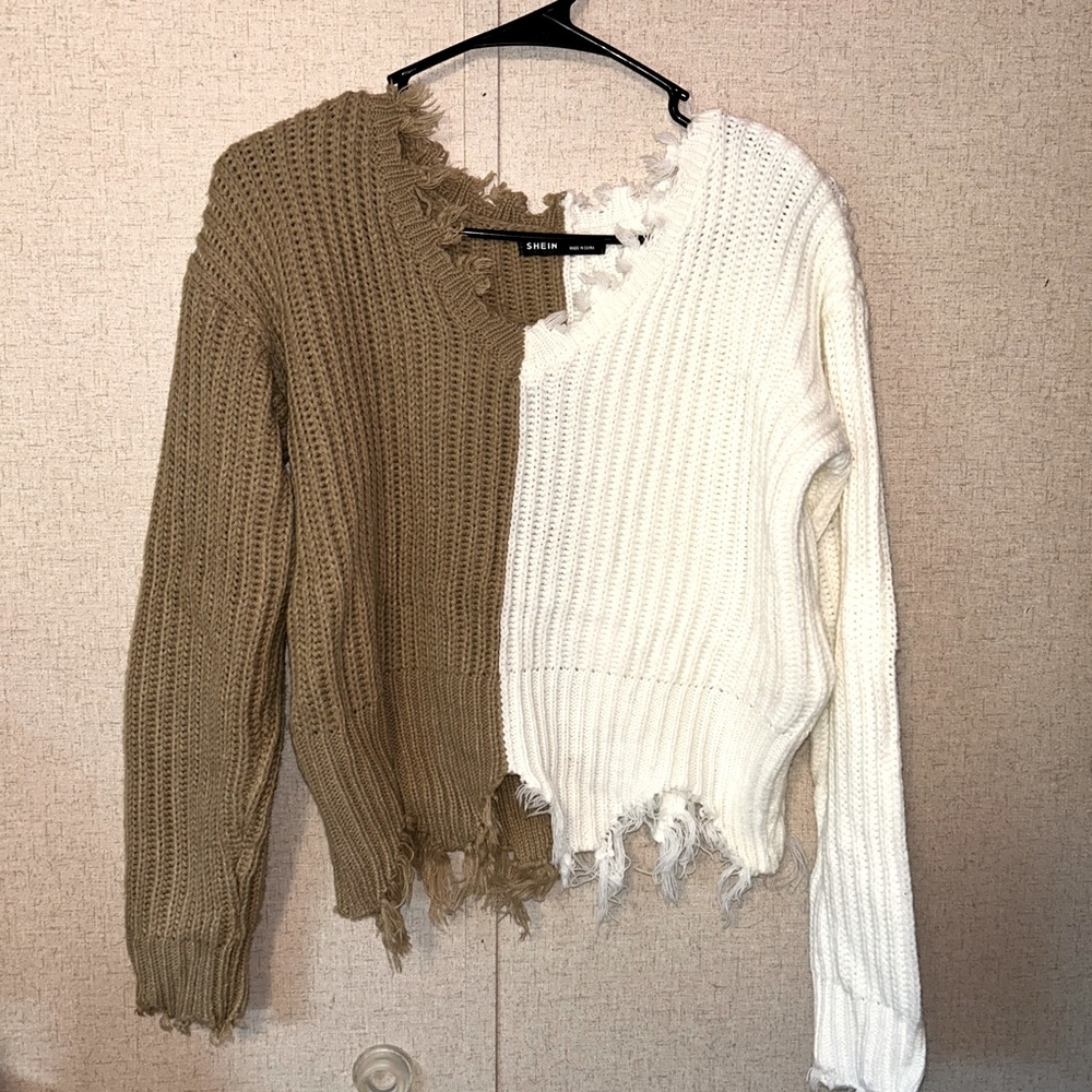 SHEIN Brown & White Boho Sweater